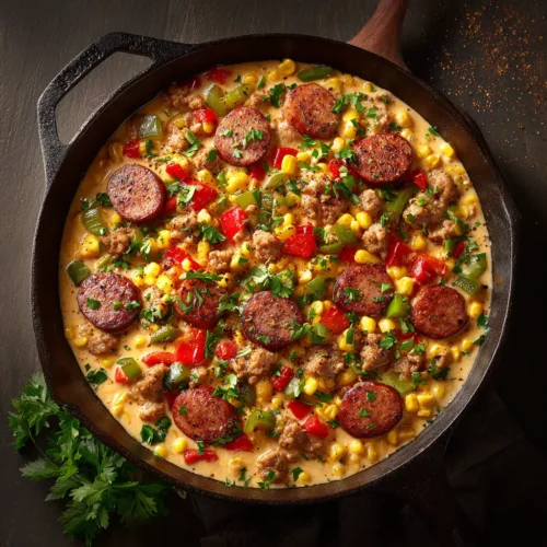 Maque Choux with Sausage: A Flavorful Cajun Corn Skillet