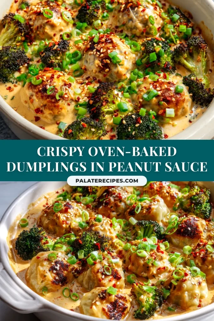 A platter of crispy oven-baked dumplings ready to be served with a side of dipping sauce. The dumplings are golden brown and perfectly cooked.