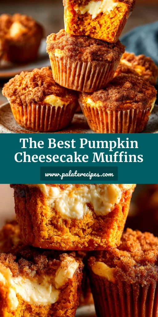 Pumpkin Cheesecake Muffins: The Perfect Fall Treat 4 A close-up of delicious pumpkin cheesecake muffins on a plate. The muffins have a beautiful cream cheese swirl on top and are perfect for a fall treat.