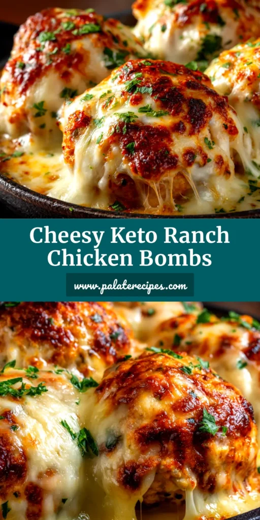 A close-up shot of golden-brown baked Ranch Chicken Bombs on a serving platter, with one cut open to show the cheesy chicken and bacon filling.