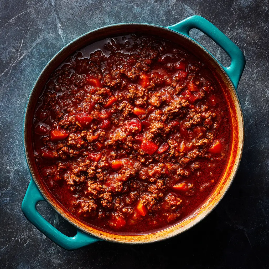 A spoonful of authentic marinara sauce, showcasing its rich texture and vibrant red color. This highlights the delicious result of the spaghetti sauce recipe.