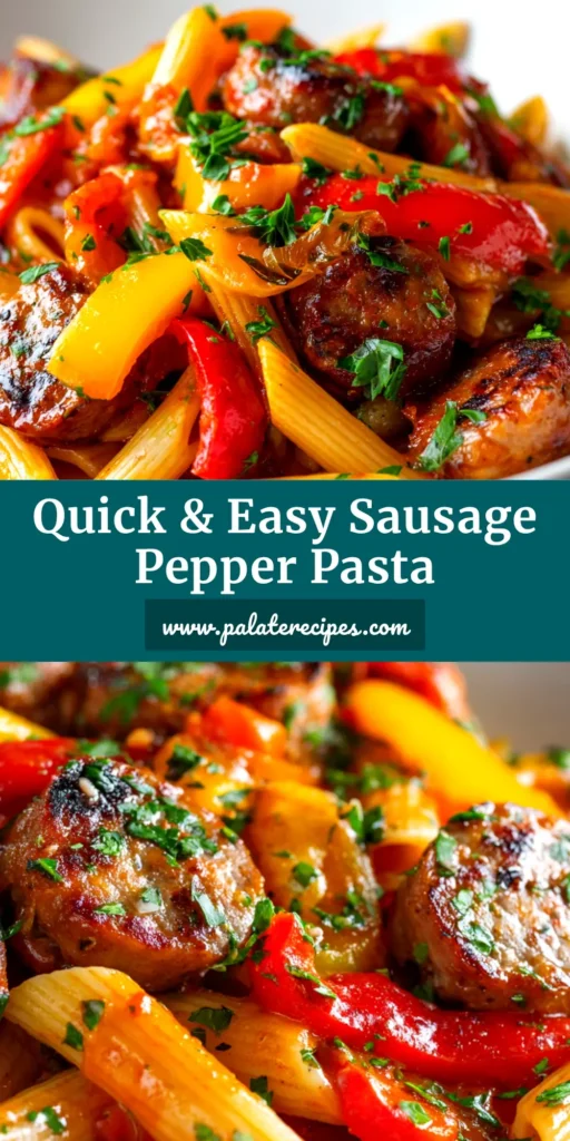 Sausage and Pepper Pasta (The Ultimate Weeknight Recipe) 5 A large white bowl filled with delicious Sausage and Pepper Pasta, topped with fresh parsley and grated parmesan cheese. The pasta is shown on a rustic wooden background.