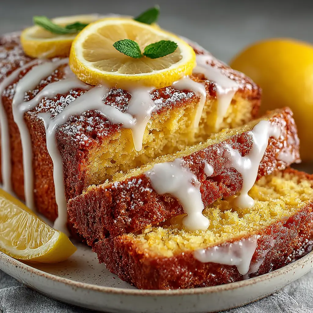 Several slices of glazed lemon loaf arranged on a wooden board, ready to be served. Illustrates the best lemon loaf recipe for sharing.