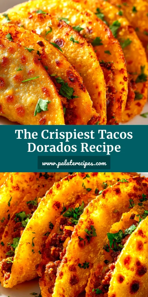 An overhead shot of crispy Tacos Dorados arranged on a platter, garnished with crema, cotija cheese, and cilantro. The golden-fried shells are perfectly textured, ready to be eaten.