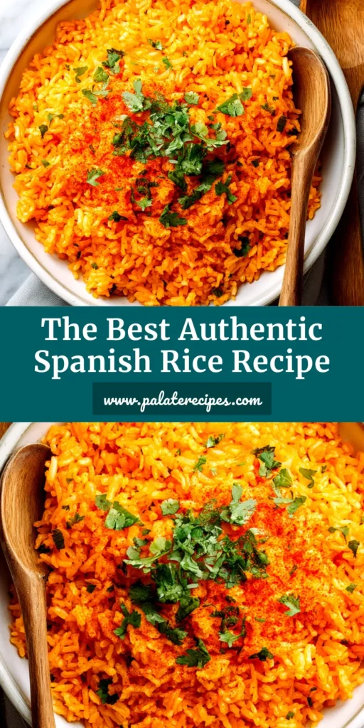 Authentic Spanish Rice Recipe (The Real Deal) 4 A close-up overhead shot of an authentic Spanish rice recipe in a black skillet, garnished with fresh parsley. The rice is a vibrant yellow from saffron.