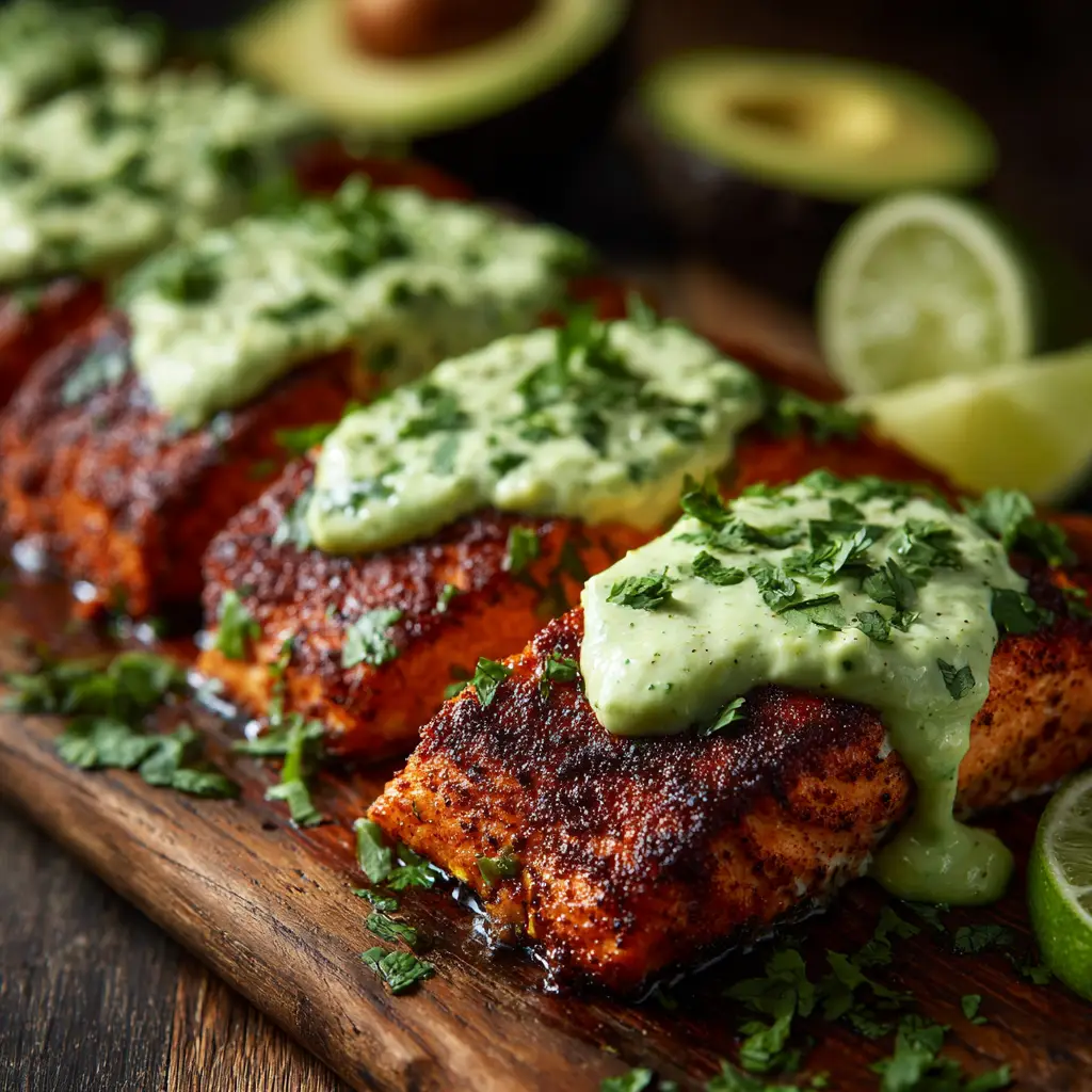 An overhead view of the ingredients for the homemade Cajun seasoning blend in small bowls, arranged next to raw salmon fillets ready for preparation.