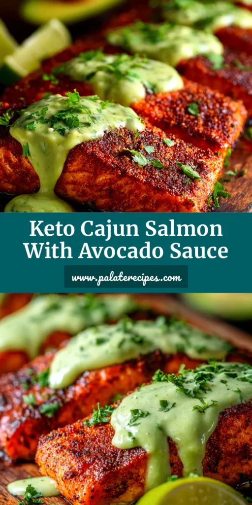 A perfectly baked cajun salmon fillet on a plate, garnished with fresh herbs. The salmon is flaky and has a vibrant, spiced crust. This image is for a pin about the best Baked Cajun Salmon recipe.