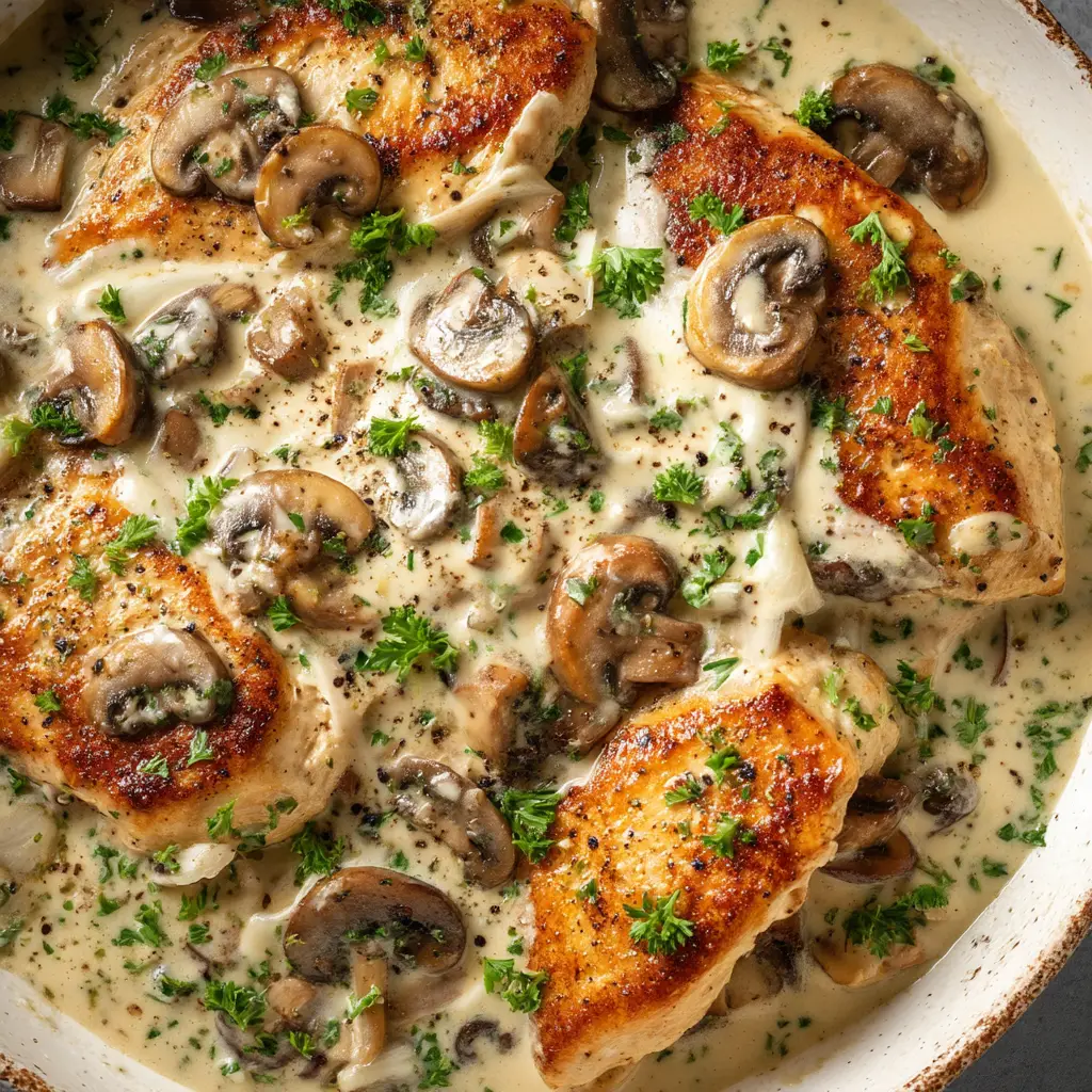 Boursin Chicken: The Creamy, Dreamy 30-Minute Dinner 3 Golden-brown seared chicken breasts resting in a creamy Boursin cheese sauce with wilted spinach, ready to be served.