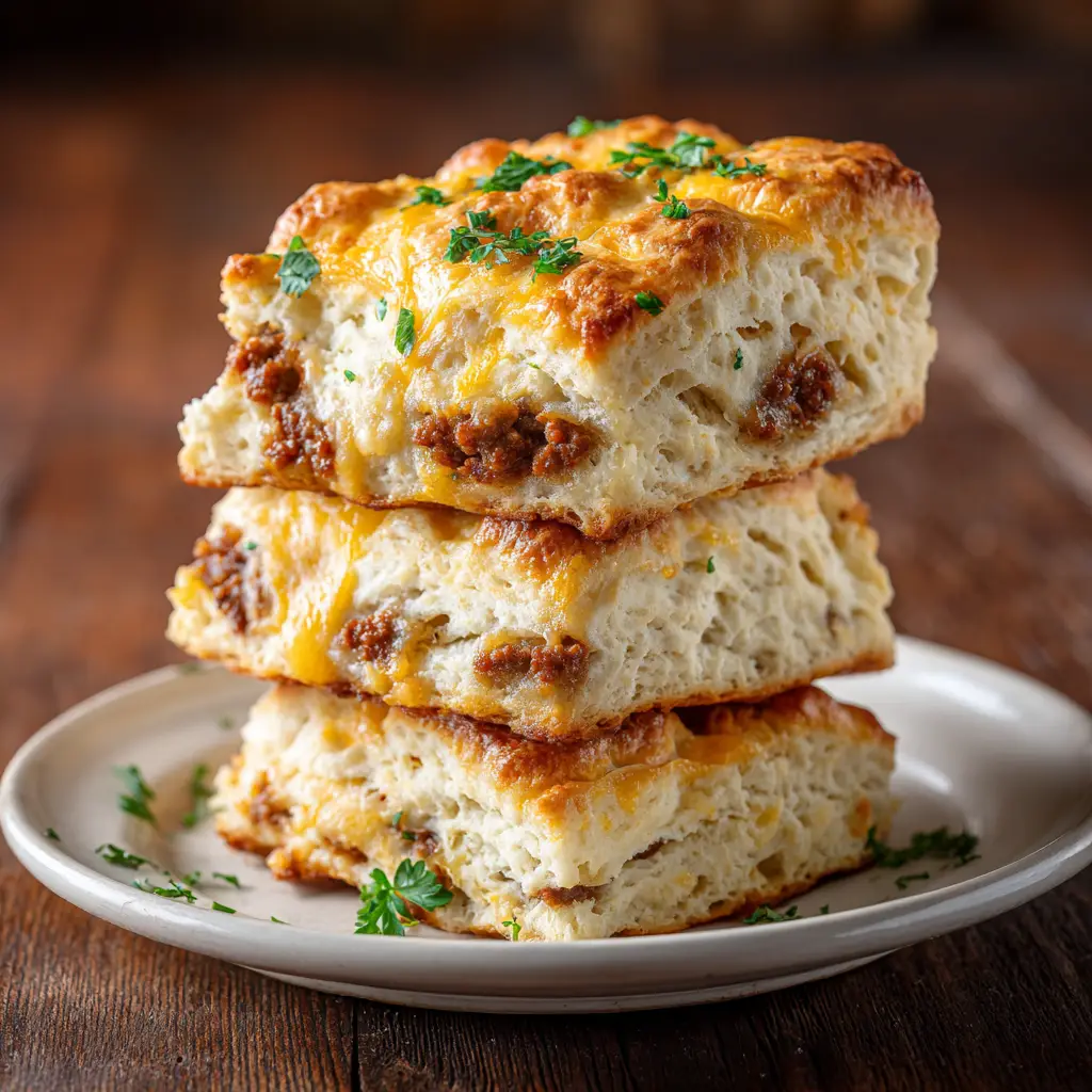 A single butter swim biscuit on a plate, cut in half to reveal the soft, tender interior crumb.