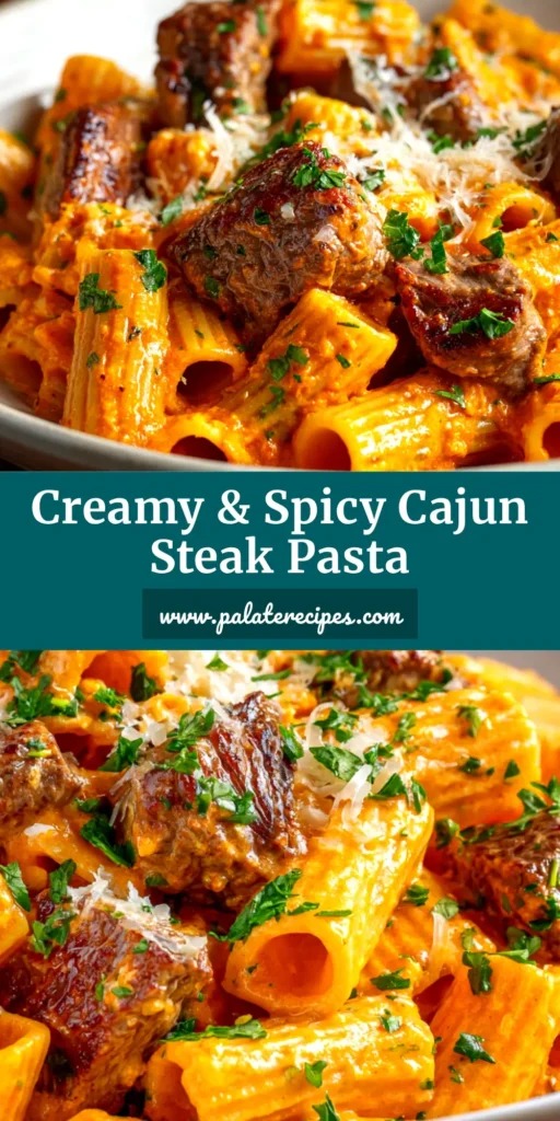 Cajun Steak Pasta: A Creamy, Spicy & Irresistible Dinner 4 A close-up shot of creamy Cajun Steak Pasta in a white bowl, garnished with fresh parsley. The perfect weeknight dinner recipe.