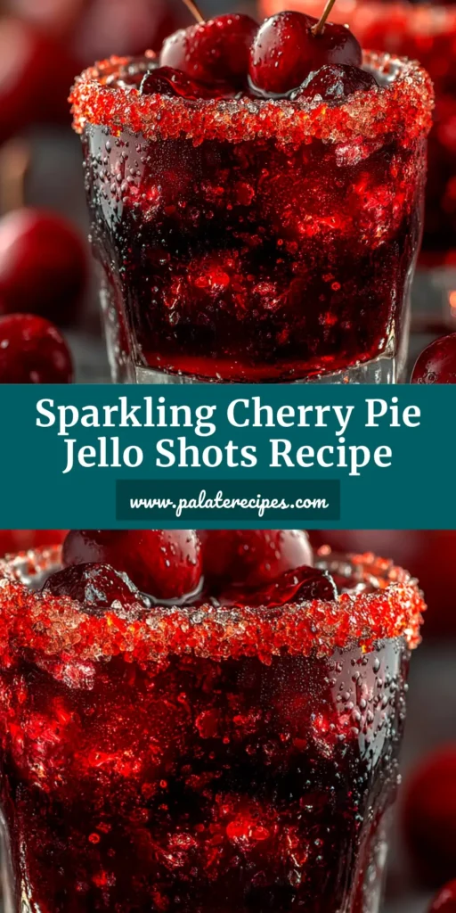 A tray of layered Cherry Pie Jello Shots, each topped with whipped cream and a cherry. The perfect party recipe.