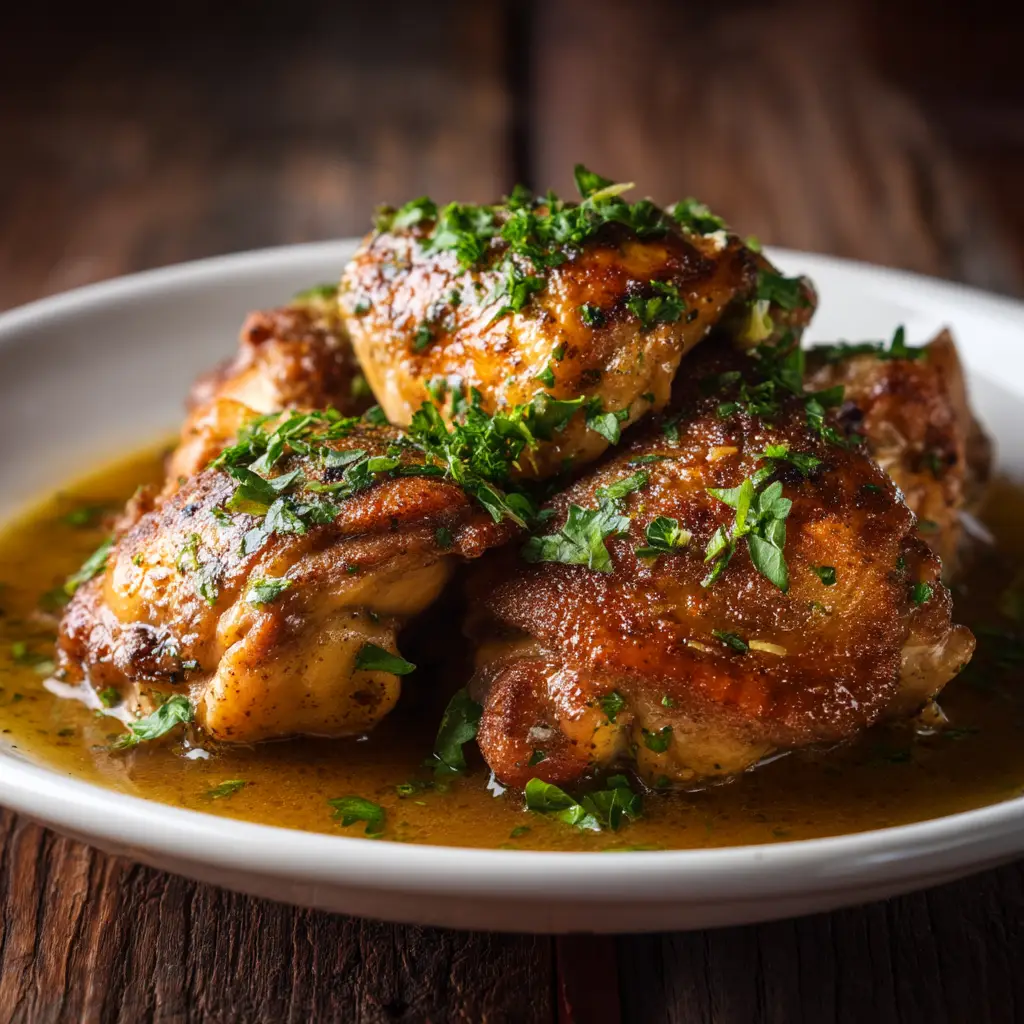A view inside the crock pot showing the chicken thighs simmering in the savory, bubbly sauce before being served.