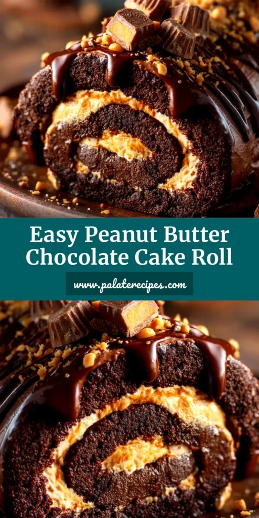 Chocolate Peanut Butter Cake Roll: The Ultimate Swirl of Decadence 4 A perfect slice of Chocolate Peanut Butter Cake Roll on a white plate, showing a beautiful swirl of dark chocolate cake and light peanut butter filling.