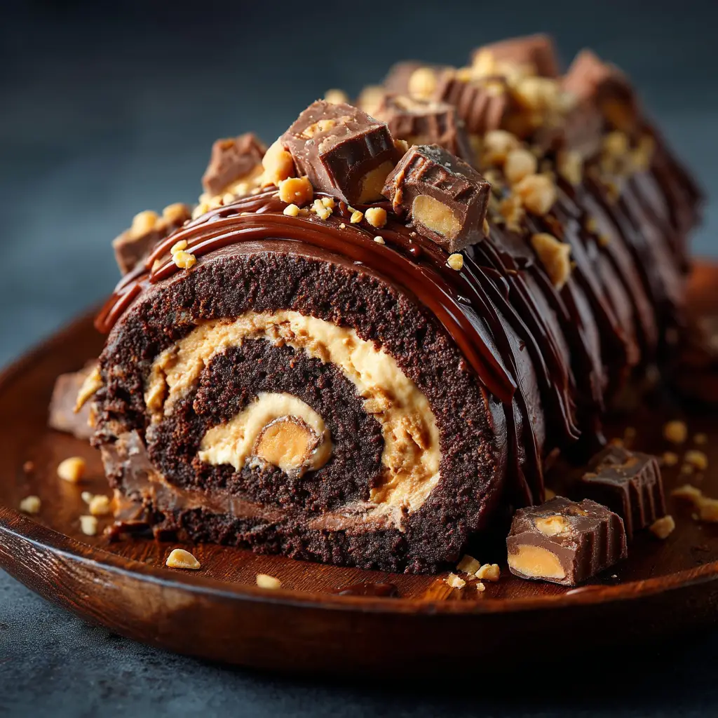 Chocolate Peanut Butter Cake Roll: The Ultimate Swirl of Decadence 2 A visually appealing overhead shot of multiple slices of the chocolate peanut butter swiss roll arranged on a platter.