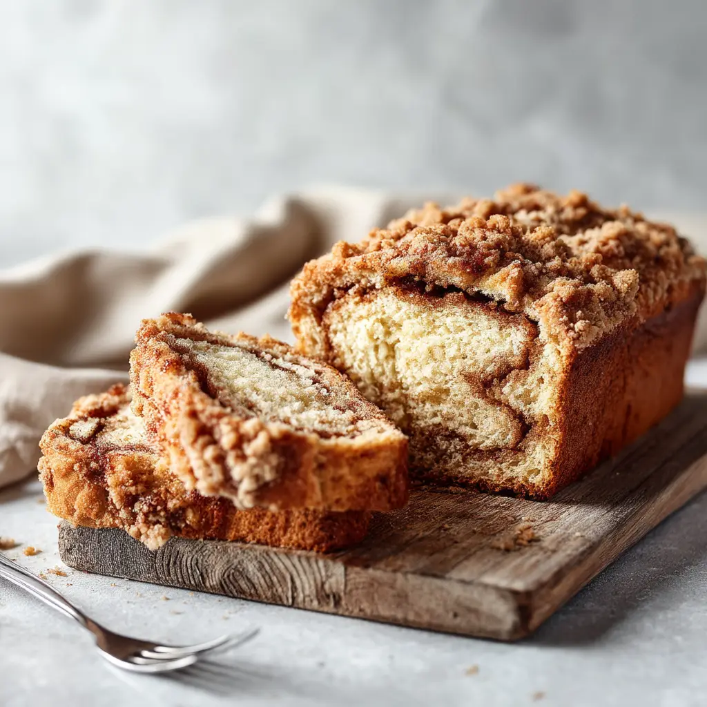 Cinnamon Streusel Bread Recipe (The Ultimate Guide) 2 Slices of moist cinnamon bread arranged on a plate, showing the distinct and gooey cinnamon swirl inside each piece.