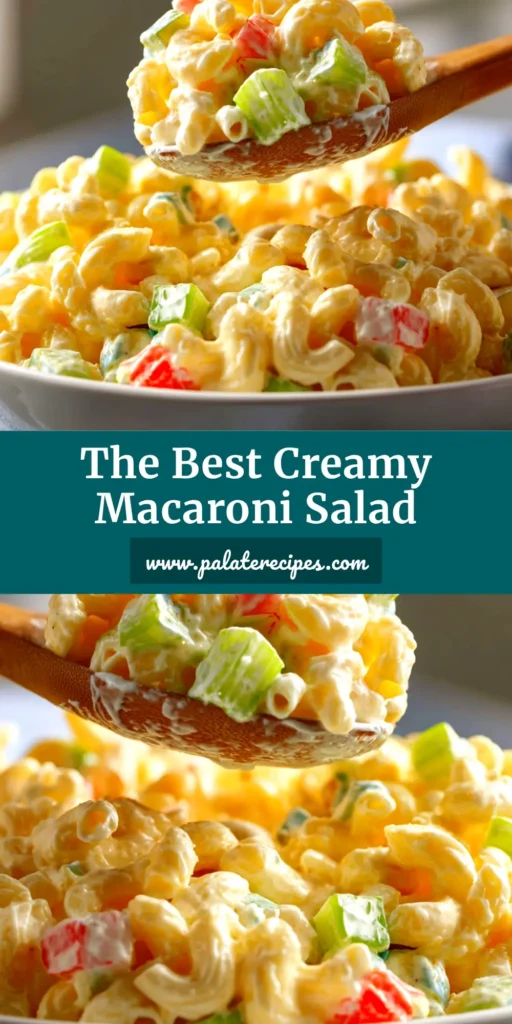 A large white bowl filled with a classic macaroni salad recipe, garnished with fresh parsley. The perfect creamy side dish for picnics and barbecues.