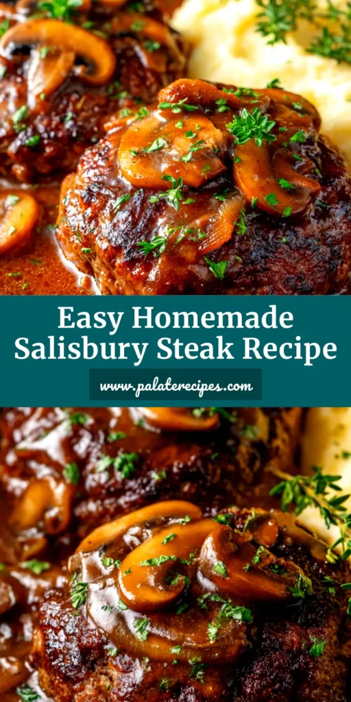 A delicious and easy Salisbury Steak Recipe served over creamy mashed potatoes, smothered in a rich mushroom and onion gravy, and garnished with fresh parsley.