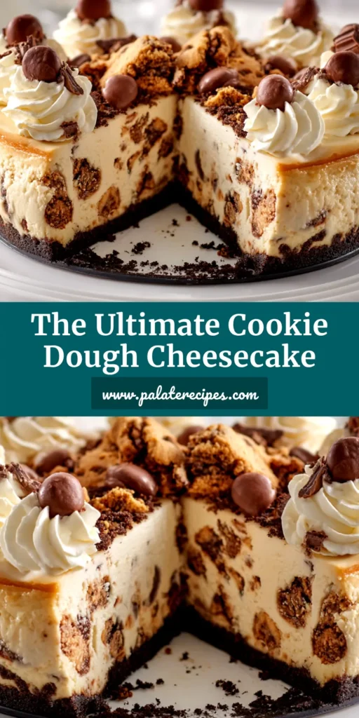 Cookie Dough Cheesecake: The Ultimate Indulgent Recipe 4 A perfect slice of cookie dough cheesecake on a white plate, showing the creamy texture, Oreo crust, and chunks of cookie dough.