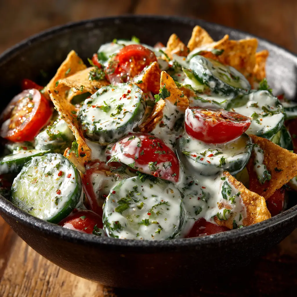 Cucumber Ranch Salad (The Only Recipe You'll Need) 2 A close-up shot of the cucumber and onion salad, showing the texture of the creamy ranch dressing and fresh herbs.