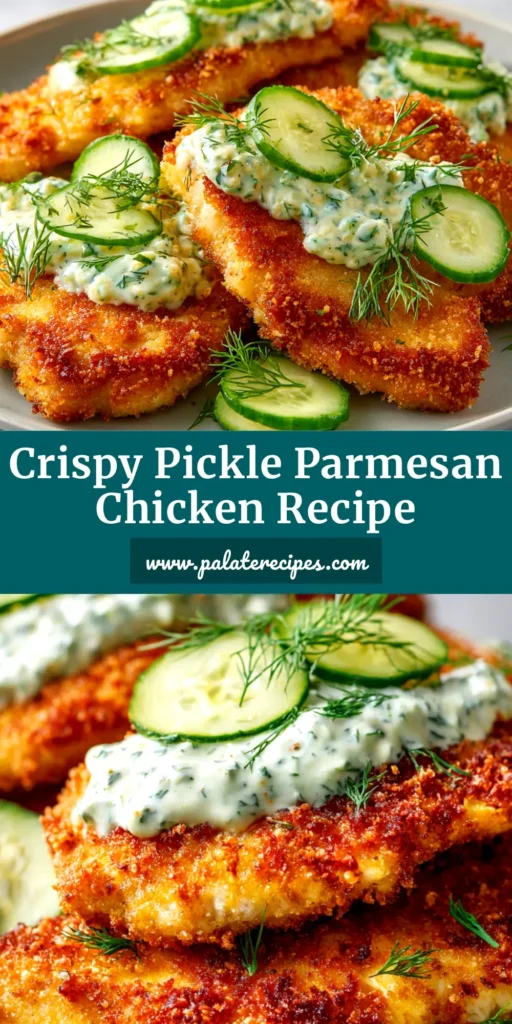 A plate of Crispy Dill Pickle Parmesan Chicken, golden brown and perfectly cooked, with fresh dill garnish.