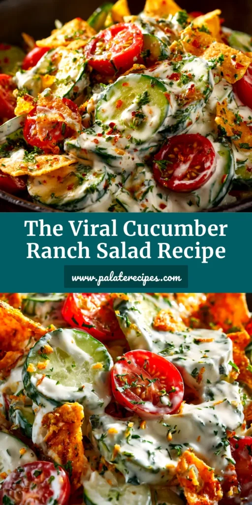 Cucumber Ranch Salad (The Only Recipe You'll Need) 4 An overhead shot of a delicious and creamy cucumber ranch salad in a white bowl, ready to be served as a refreshing side dish.
