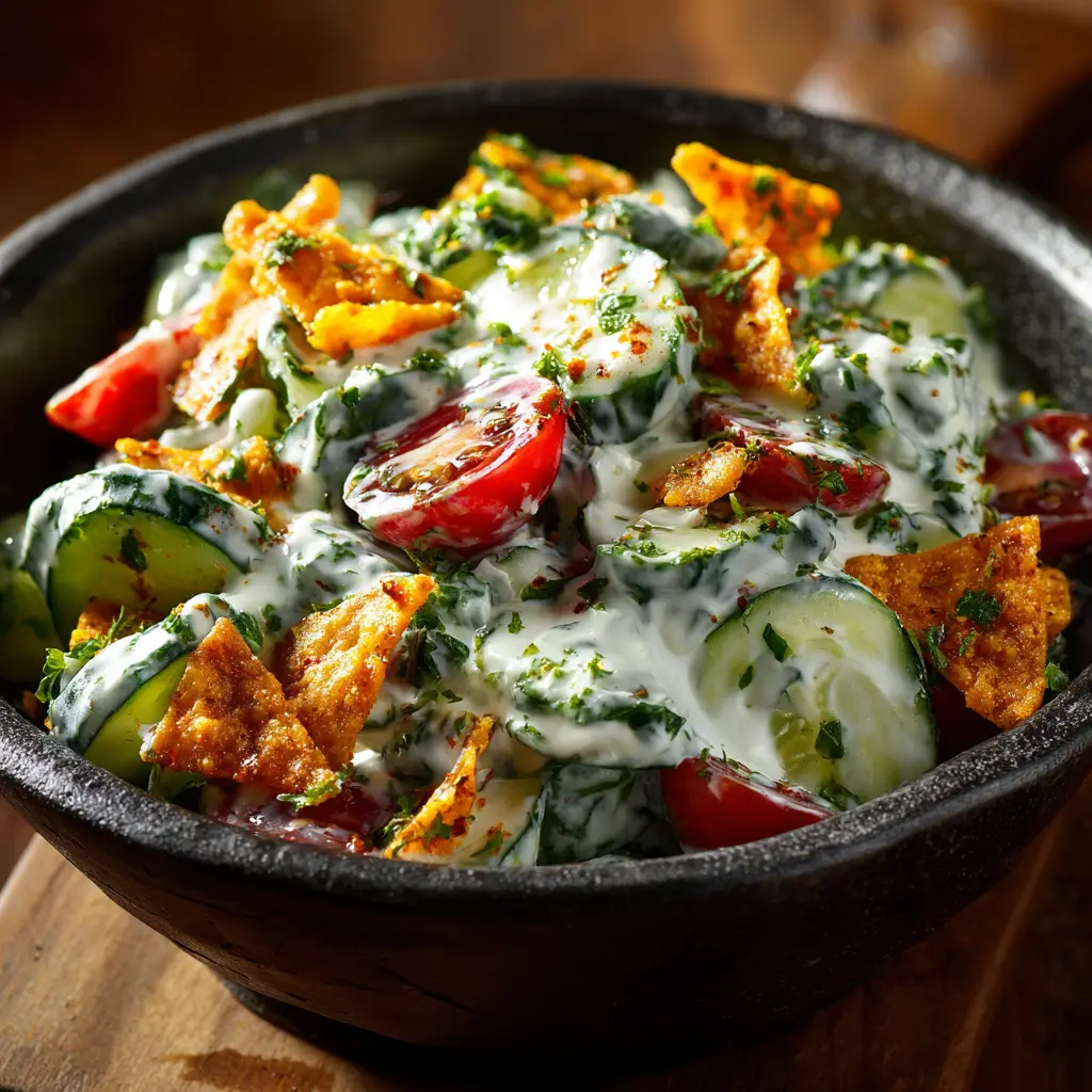 Cucumber Ranch Salad (The Only Recipe You'll Need) 3 A vibrant bowl of cucumber ranch salad, highlighting the fresh cucumbers and red onions in a creamy homemade dressing.