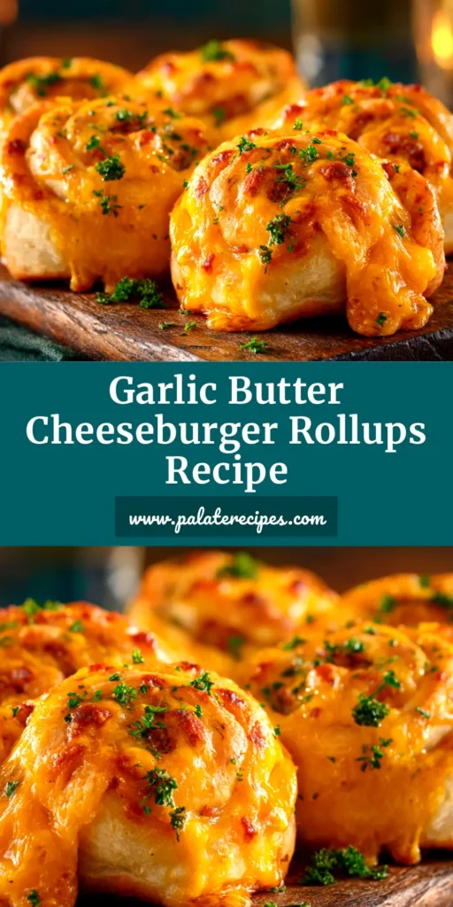 Golden brown baked Cheeseburger Rollups arranged on a platter, ready to be served as a delicious party appetizer. The rollups are sprinkled with sesame seeds.