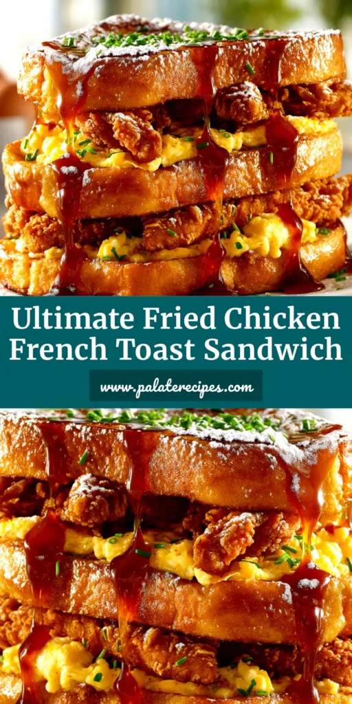 French Toast Fried Chicken Sandwich (The Ultimate Sweet & Savory Recipe) 5 A delicious French Toast Fried Chicken Sandwich cut in half and stacked, with spicy maple syrup dripping down the sides.