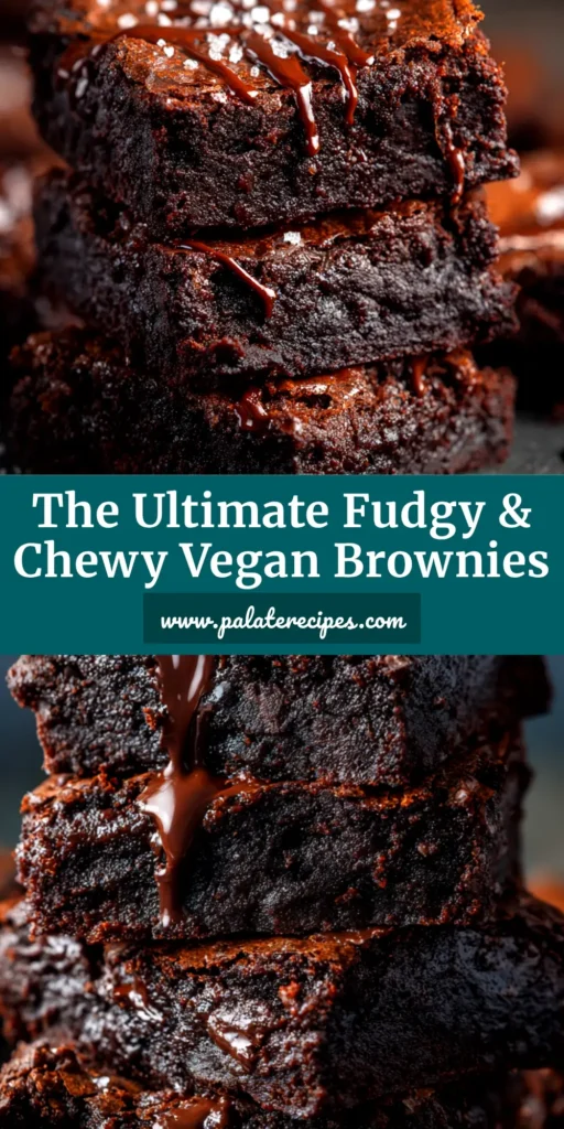 The ultimate fudgy vegan brownies recipe! A stack of rich, chocolatey brownies on a plate, ready to be shared on Pinterest.