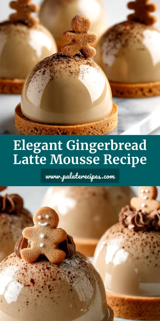 A stunning platter of homemade Gingerbread Latte Mousse Domes, one cut open to show the creamy coffee mousse and gingerbread cookie base. The perfect elegant holiday dessert recipe.