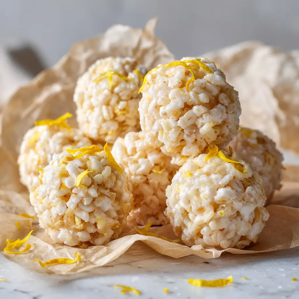 Lemon Rice Krispie Treats (Gooey & Zesty!) 2 A close-up shot showing the gooey texture of a lemon cereal bar with visible marshmallow pockets.