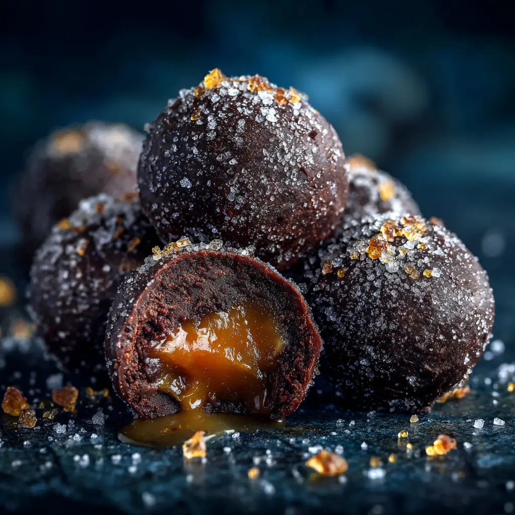 Salted Caramel Truffles: The Ultimate Guide to Decadent Homemade Treats 2 A beautiful arrangement of handmade sea salt caramel truffles on a piece of parchment paper, showing the process of making them.