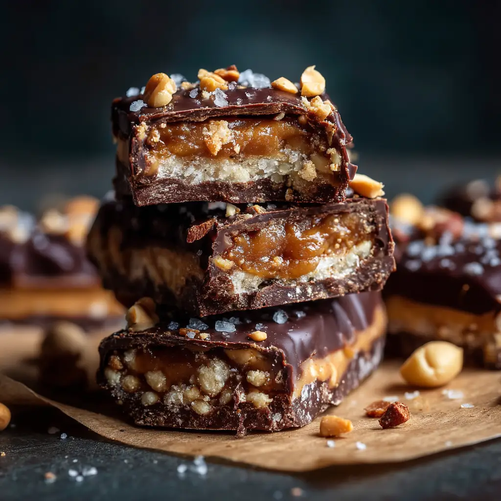 Date Snickers Recipe (The Viral Healthy Treat) 3 A close-up view of chocolate-covered stuffed dates, a key step in this healthy Snickers recipe. The melted dark chocolate is glossy and rich.