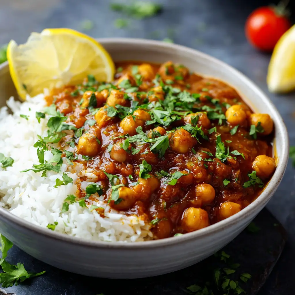 A bowl of homemade Punjabi chole masala garnished with a swirl of yogurt and fresh herbs, ready to be served.