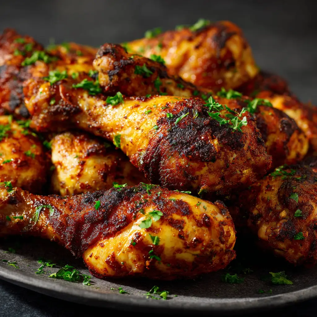 Seasoned chicken drumsticks arranged on a baking sheet before going into the oven.
