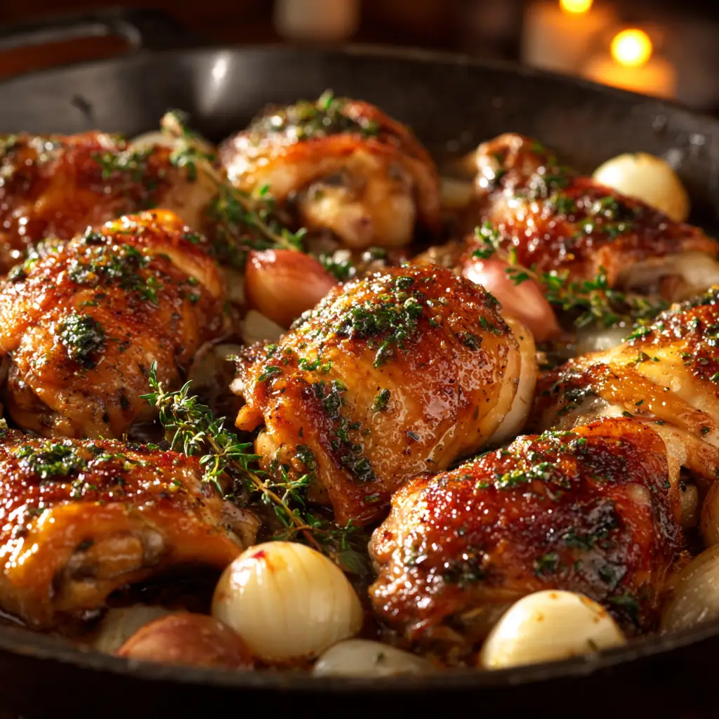 A slice of the Oven-Roasted French Garlic Chicken breast, revealing the juicy and tender meat inside.