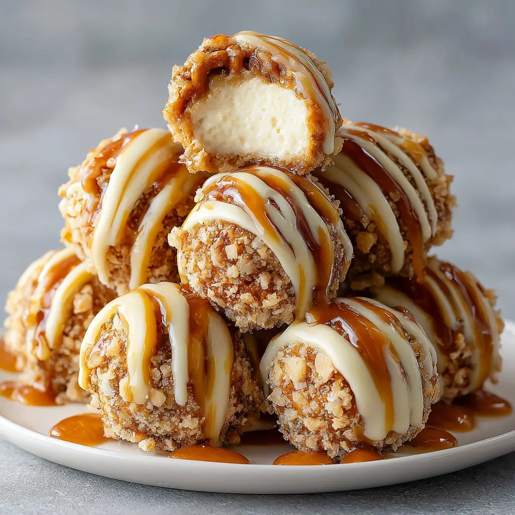 The process of dipping a cheesecake ball into melted chocolate before rolling it in crushed pretzels.