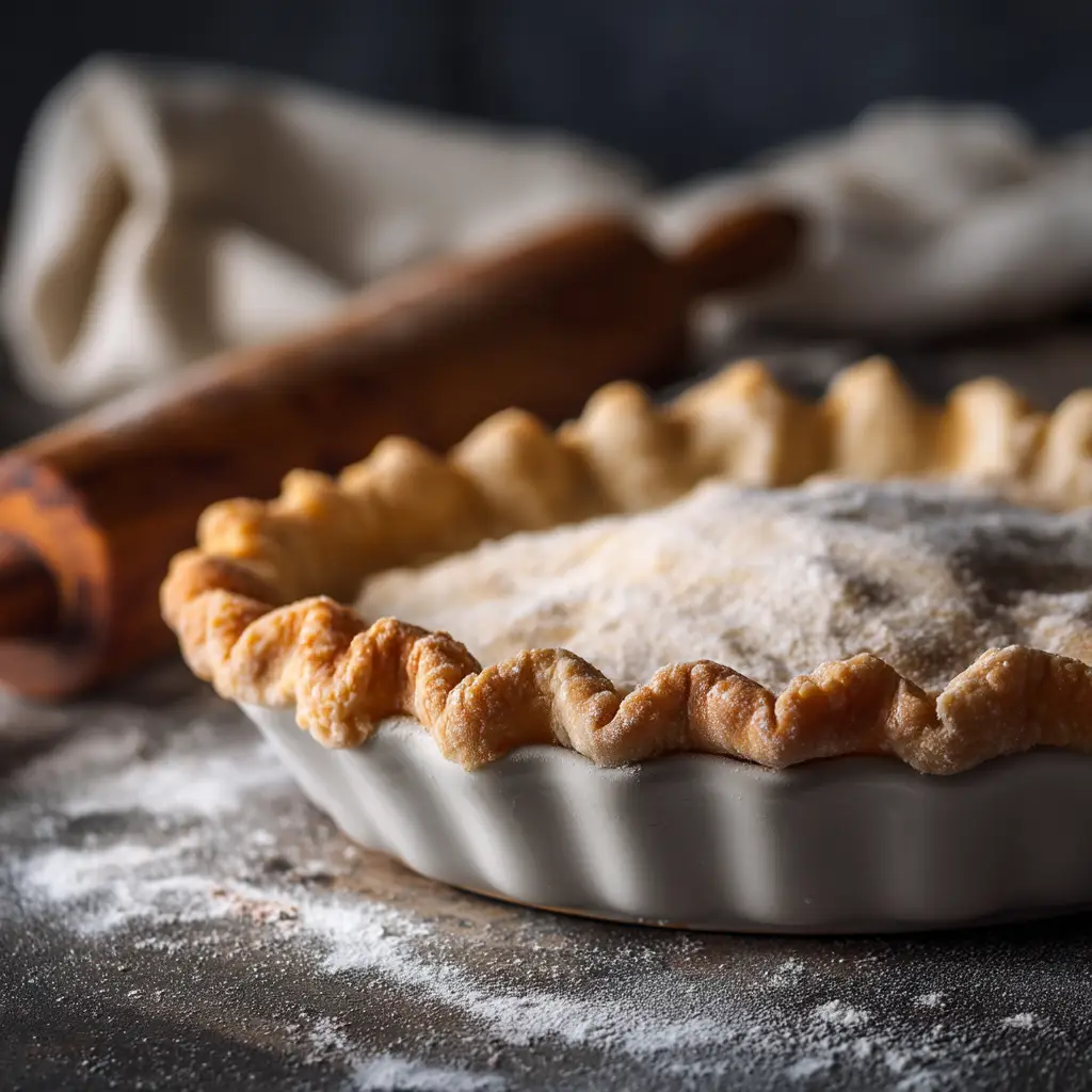 Pea-sized pieces of butter mixed into flour, the key step for making a tender and flaky pie dough.
