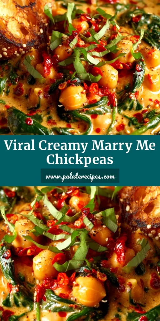 Marry Me Chickpeas: The Creamiest, Dreamiest 30-Minute Meal 5 An overhead shot of creamy Marry Me Chickpeas in a white bowl, garnished with fresh basil. The rich, orange-hued sun-dried tomato sauce coats the chickpeas and spinach.