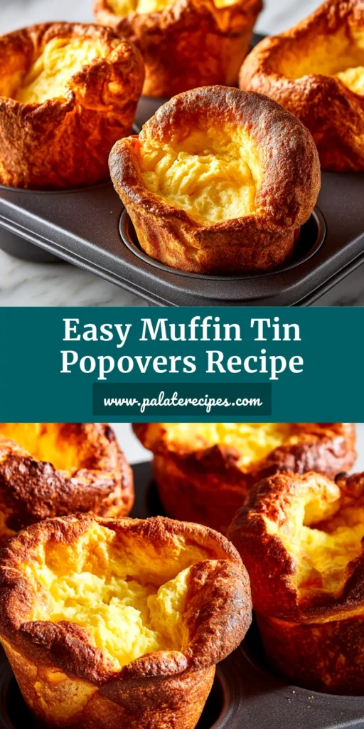 A batch of tall, golden-brown Muffin Tin Popovers shown in the pan. The perfect easy popover recipe without a special pan.