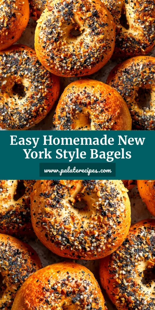 A perfect New York Style Bagel Recipe result showing a basket of freshly baked, golden-brown bagels with various toppings.