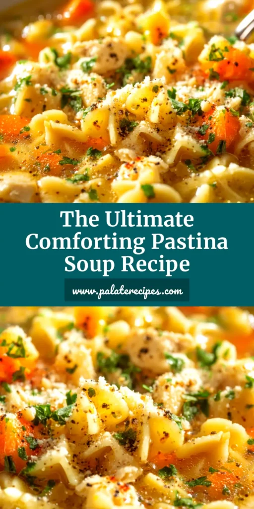 Pastina Soup Recipe (The Ultimate Comfort Food) 4 A comforting bowl of Pastina Soup Recipe, also known as Italian Penicillin, garnished with black pepper and shown with a spoon.