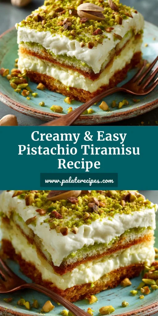 Pistachio Tiramisu Recipe (The Ultimate No-Bake Dessert) 4 A perfect square slice of pistachio tiramisu on a plate, showcasing its creamy layers. This pin shows the final result of the best pistachio tiramisu recipe.
