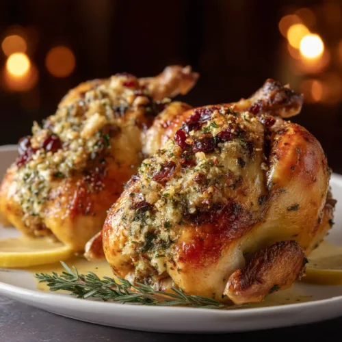 Stuffed Cornish Game Hens with Wild Rice and Cranberry