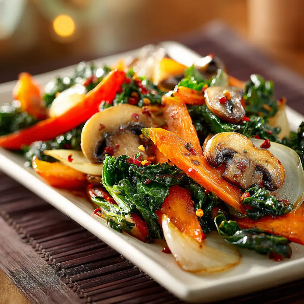 Healthy Sautéed Vegetables: The Perfect 15-Minute Side Dish 3 A close-up shot of a colorful sautéed vegetable medley being tossed in a stainless steel pan.