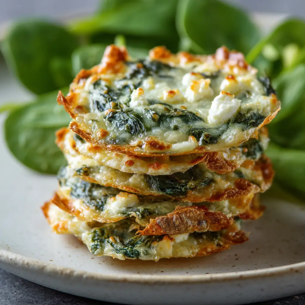 Baked Spinach Feta Crisps (The Ultimate Crispy Snack) 2 A beautiful shot of savory spinach feta bites arranged on a serving platter, ready to be served as a healthy appetizer.