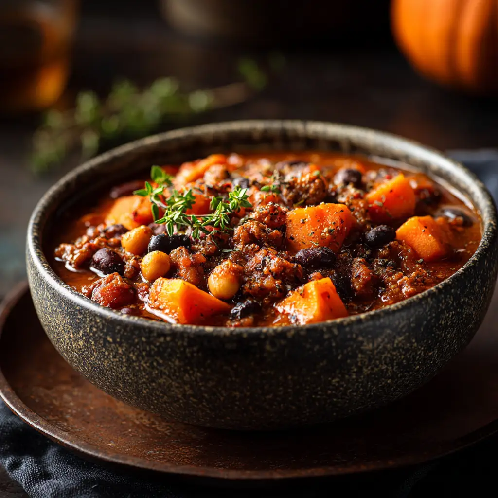 A bowl of Witches Brew Stew being served, highlighting the tender beef and vibrant vegetables in the dish.