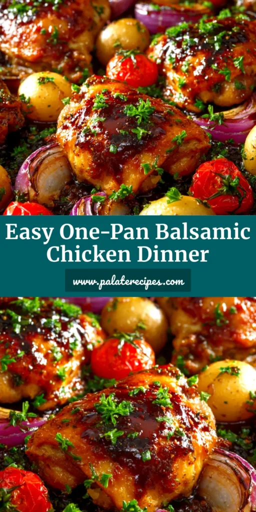 Sheet Pan Balsamic Chicken: The Easiest Weeknight Dinner 4 An overhead shot of a delicious Sheet Pan Balsamic Chicken with roasted broccoli, red peppers, and onions on a baking sheet, ready to be served.