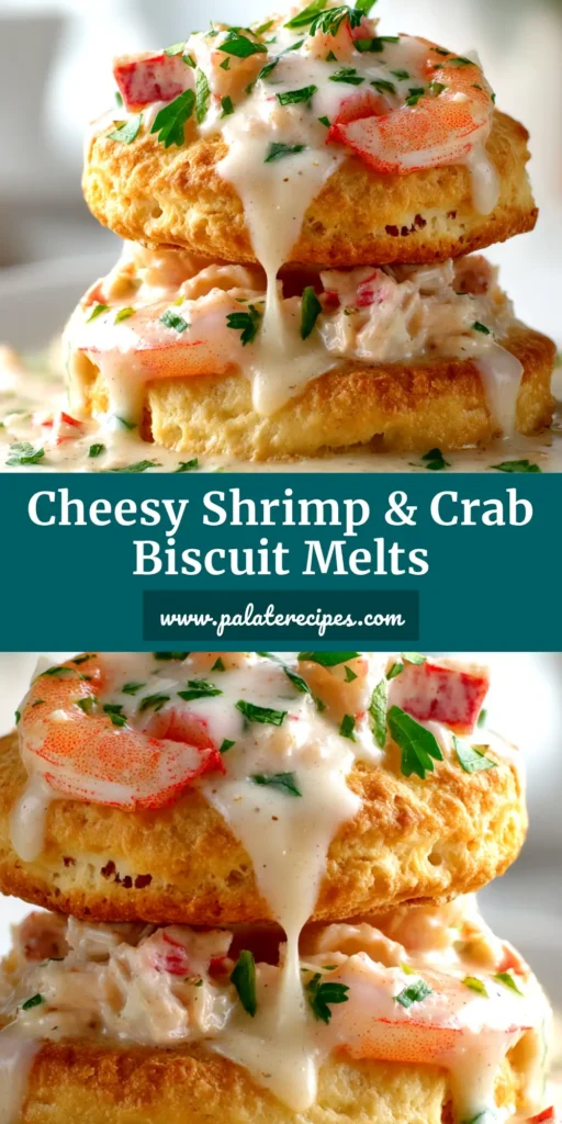 Shrimp Crab Biscuit Melts: The Ultimate Cheesy Seafood Indulgence 4 An overhead shot of several golden-brown Shrimp Crab Biscuit Melts on a baking sheet, with gooey, melted cheddar cheese and visible pieces of shrimp and crab.