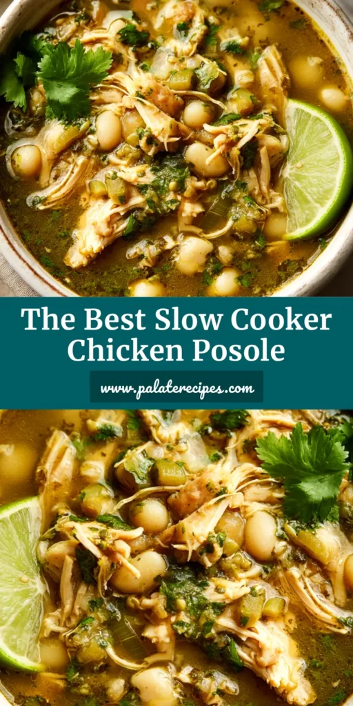 Slow Cooker Chicken Posole Verde: The Easiest, Most Flavorful Recipe 4 A beautiful overhead shot of a bowl of Slow Cooker Chicken Posole Verde, loaded with toppings like avocado, radishes, and cilantro. The perfect easy and flavorful dinner recipe.